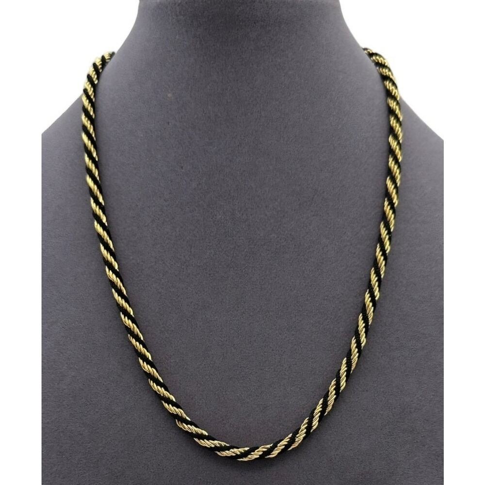NWT Vintage TRIFARI Black & Gold Cord Wrapped Rope Chain Necklace 16" Signed